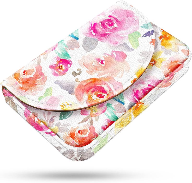 Xavier Business Card Holder，PU Leather Business Card Case Color Printing Pattern Card Holder Wallet，Pockets Magnetic Credit Card Holders for Men and Women，Watercolor Flowers - Image 1